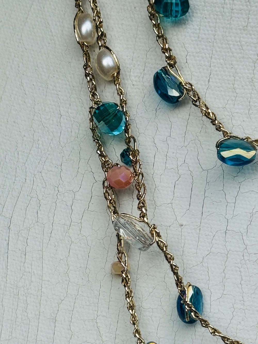 Delicate Crochet Multi wrap Teal and Pink Beaded Lariat Necklace - Picture 4 of 7